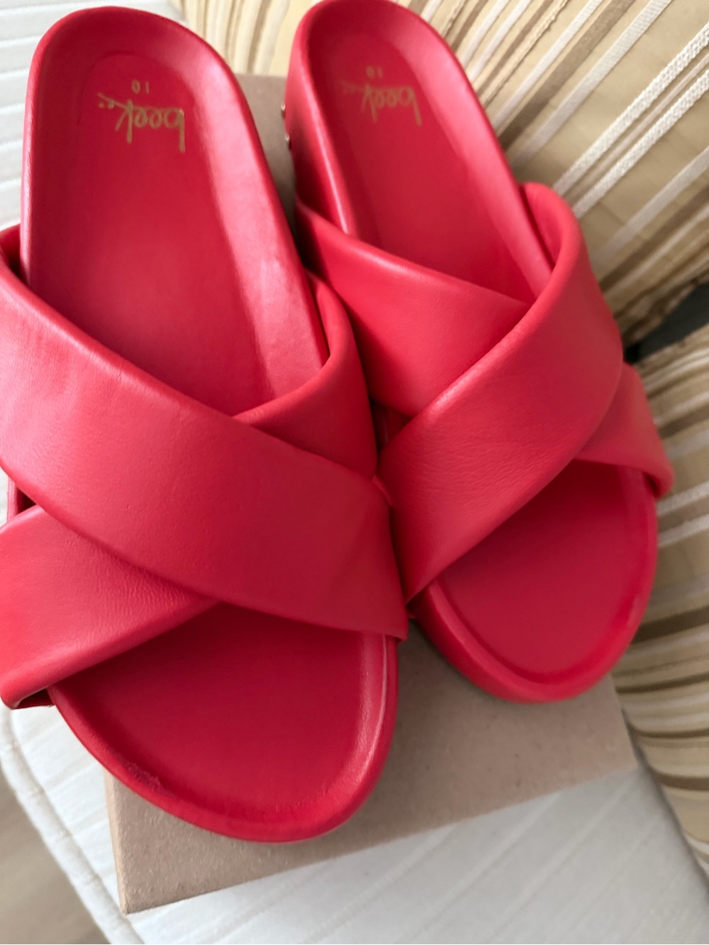 Beek! Red Crisscross Slide Sandals for Women